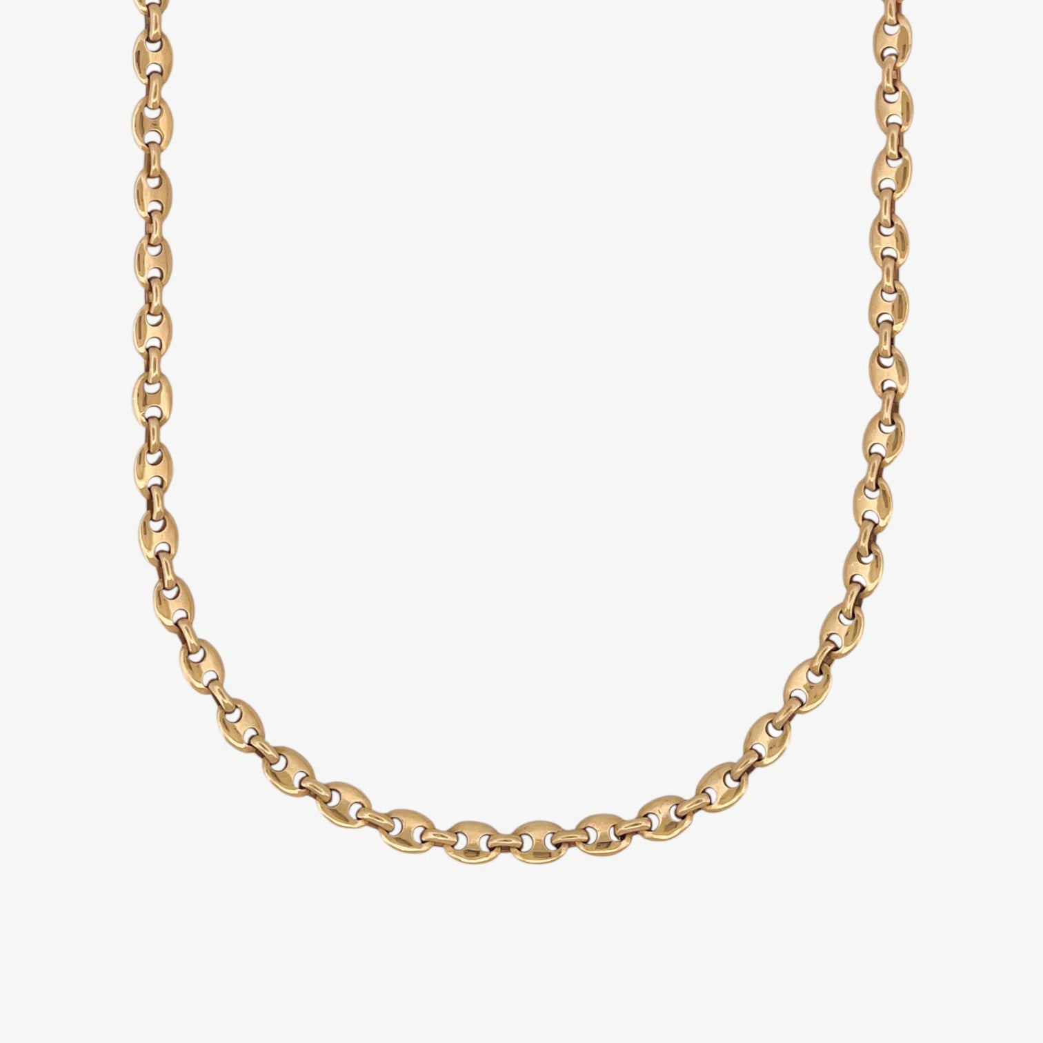 Comprar collar de oro amarillo de 18kt de cadena de calabrote. La cadena mide 50cm de largo y tiene un grosor de 4,90mm. Dispone de un cierre tipo mosquetón. Dispone de un cierre tipo mosquetón. Ian'Or.