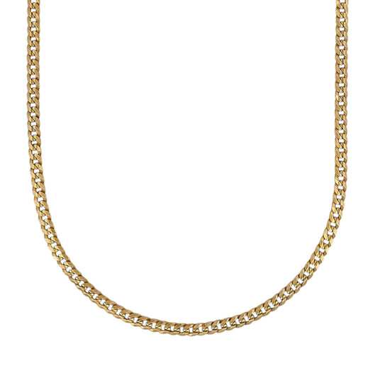 Comprar cadena realizada en oro amarillo de 18kt con cadena barbada tipo cubana plana de 3,66mm de grosor. La cadena mide 50cm de largo y cierre tipo mosquetón.
