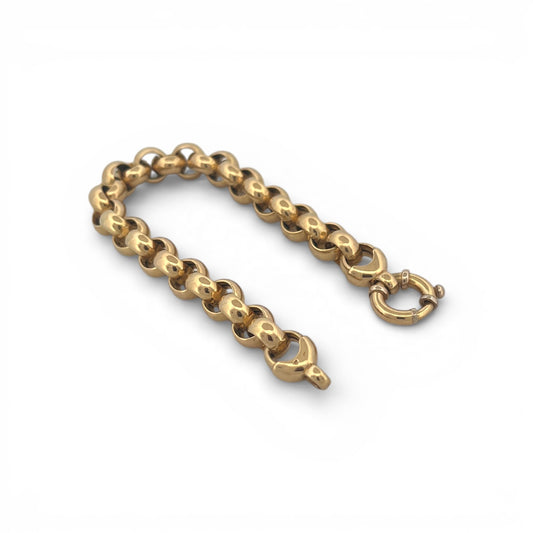 Comprar pulsera oro amarillo de 18kt con cadena de eslabones gruesos. La pulsera mide 20,5cm y hace 9,70mm de grosor. Esta pulsera dispone de cierre tipo reasa.