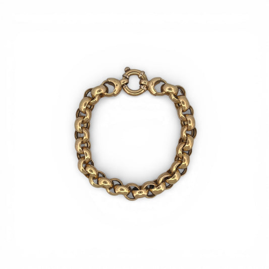 Comprar pulsera oro amarillo de 18kt con cadena de eslabones gruesos. La pulsera mide 20,5cm y hace 9,70mm de grosor. Esta pulsera dispone de cierre tipo reasa.
