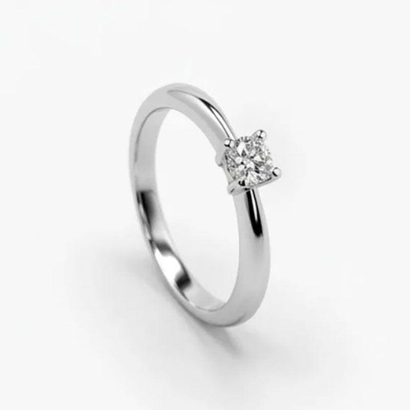 Solitario realizado en oro blanco con engaste de brillante en 4 grapas. Solitarios de oro blanco baratos, joyas de compromiso baratas