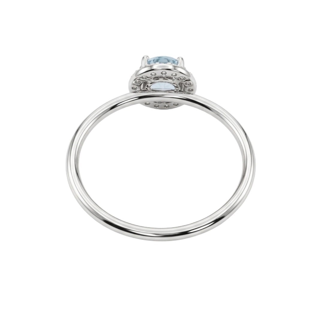 Comprar anillo en oro blanco de 18kt de la firma Tous con un Topacio central y rosetón de diamantes talla brillante alrededor. Joyas Tous baratas. Joyas restauradas.