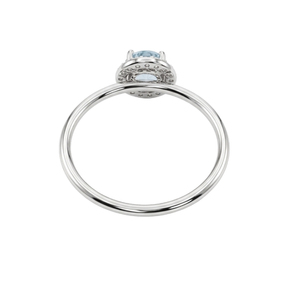 Comprar anillo en oro blanco de 18kt de la firma Tous con un Topacio central y rosetón de diamantes talla brillante alrededor. Joyas Tous baratas. Joyas restauradas.