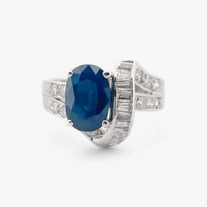 Sortija oro blanco 18kt con diamantes y zafiro - 28044C