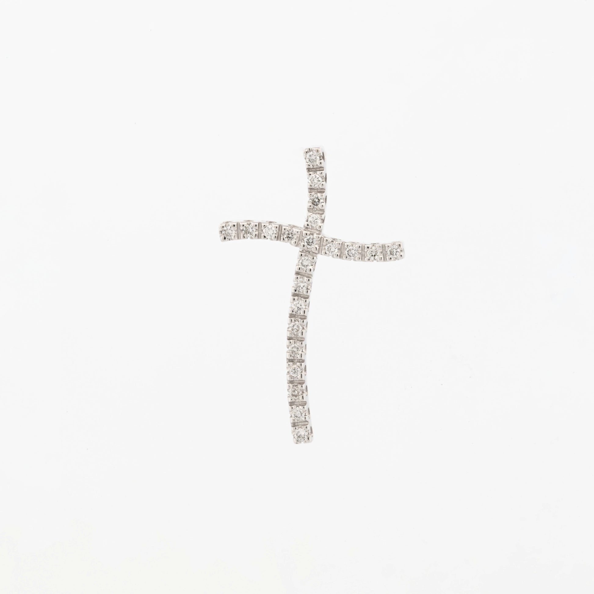 Comprar colgante en oro blanco de 18kt en forma de cruz con 22 diamantes talla brillante. Joyería Compro Oro Barcelona. Ian'Or.