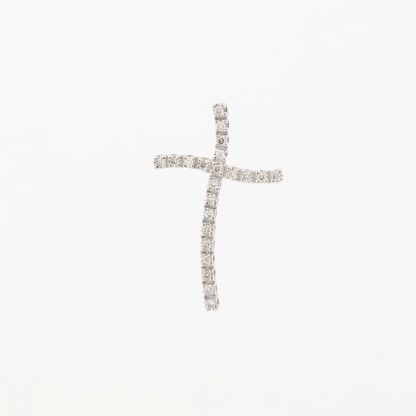 Comprar colgante en oro blanco de 18kt en forma de cruz con 22 diamantes talla brillante. Joyería Compro Oro Barcelona. Ian'Or.