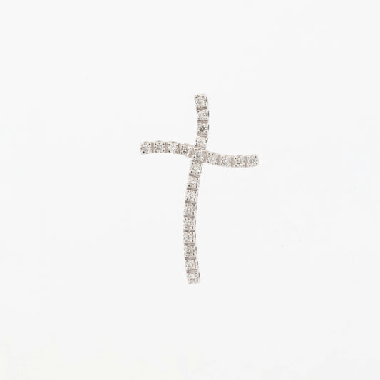 Comprar colgante en oro blanco de 18kt en forma de cruz con 22 diamantes talla brillante. Joyería Compro Oro Barcelona. Ian'Or.