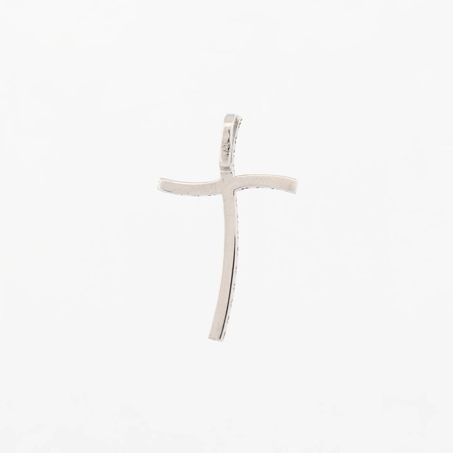 Comprar colgante en oro blanco de 18kt en forma de cruz con 22 diamantes talla brillante. Joyería Compro Oro Barcelona. Ian'Or.