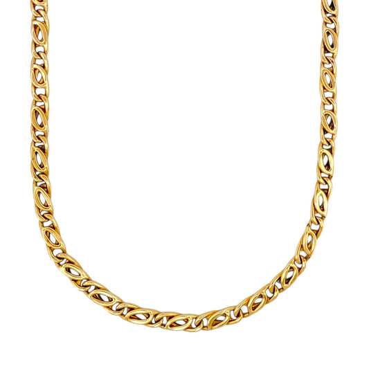 Comprar cadena realizada en oro amarillo de 18kt con eslabones ojo de tigre y cierre tipo mosquetón. Joyas restauradas. Cadenas de oro de 18kt. Joyería Ian'Or.