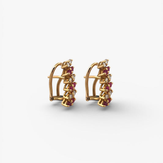 Comprar Pendientes de oro amarillo de 18kt con pavé de diamantes y rubíes intercalados en cada pendiente. Cierre omega.Joyas de segunda mano. Joyas restauradas. Envío gratis.