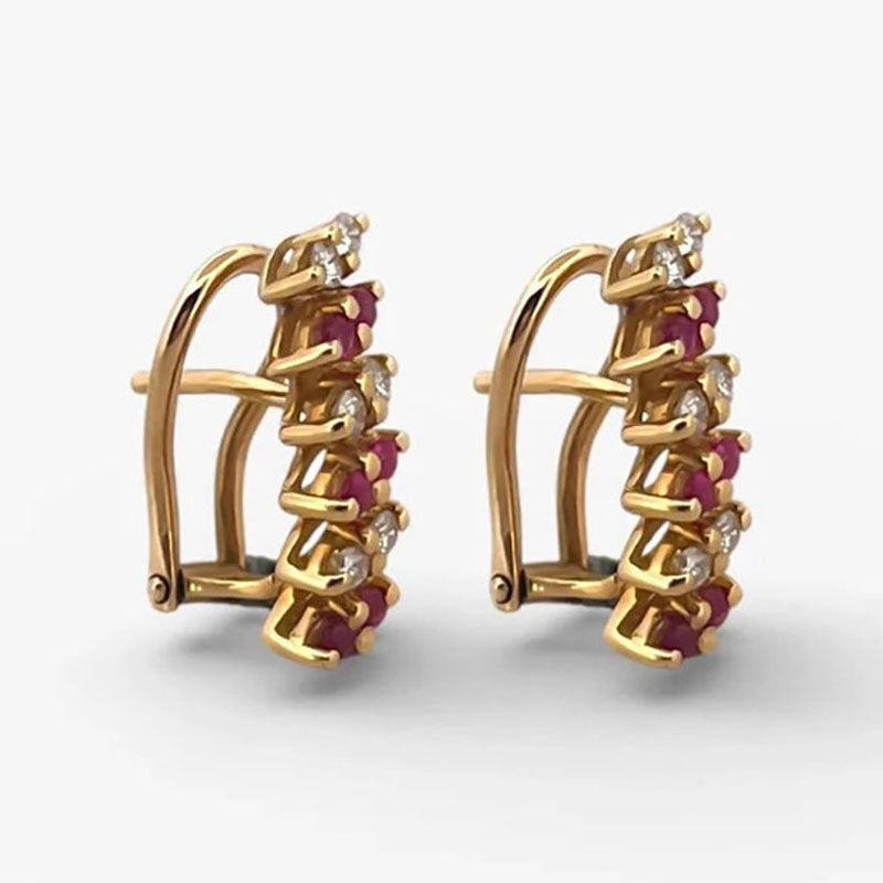 Comprar Pendientes de oro amarillo de 18kt con pavé de diamantes y rubíes intercalados en cada pendiente. Cierre omega.Joyas de segunda mano. Joyas restauradas. Envío gratis.