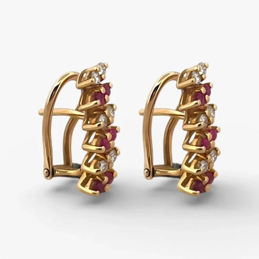 Comprar Pendientes de oro amarillo de 18kt con pavé de diamantes y rubíes intercalados en cada pendiente. Cierre omega.Joyas de segunda mano. Joyas restauradas. Envío gratis.