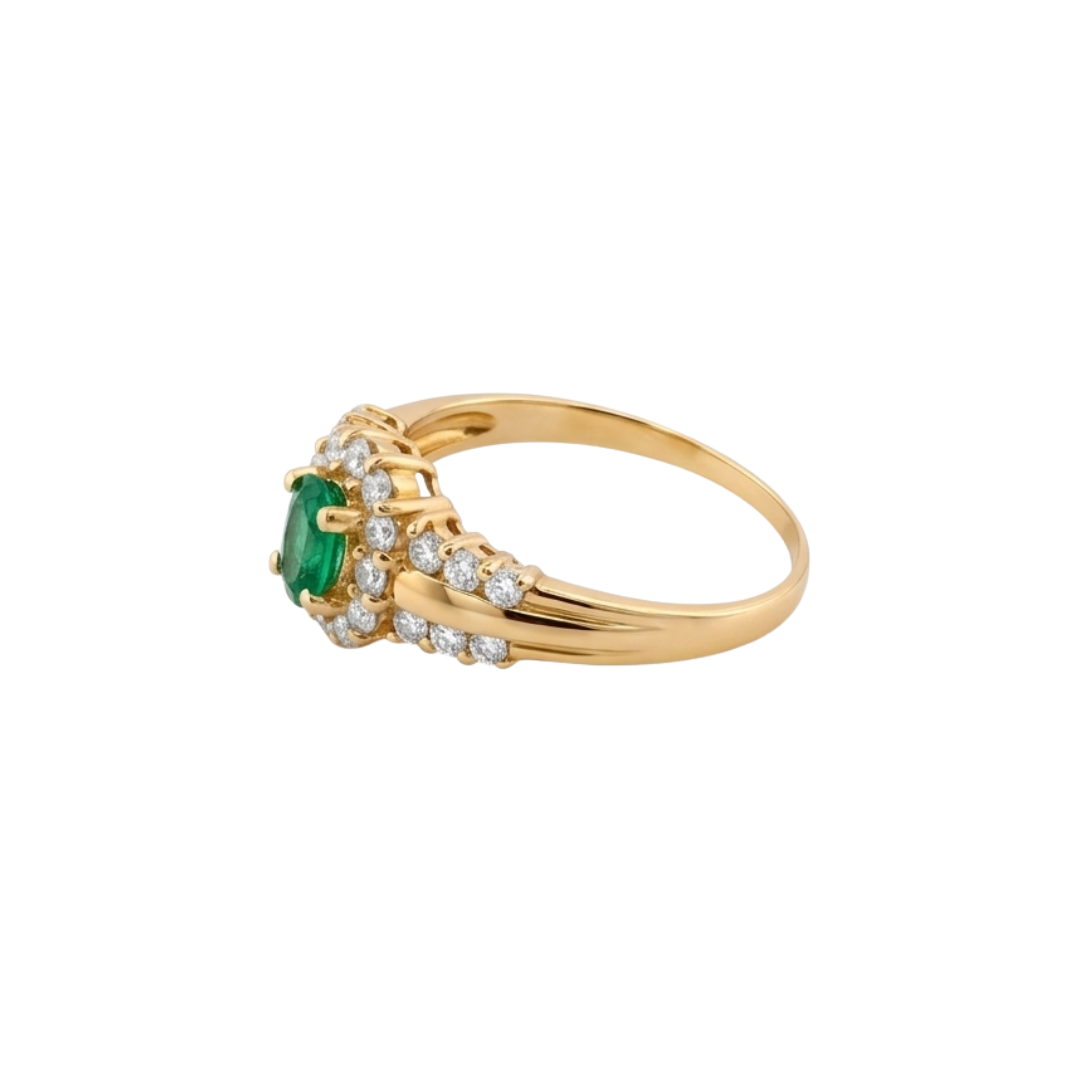28345D - Sortija oro amarillo 18kt con esmeralda y diamantes