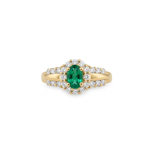 28345D - Sortija oro amarillo 18kt con esmeralda y diamantes