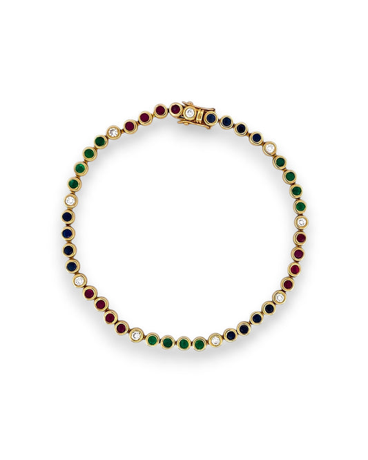 28376C - Pulsera riviere de oro 18kt rubíes esmeraldas zafiros y diamantes