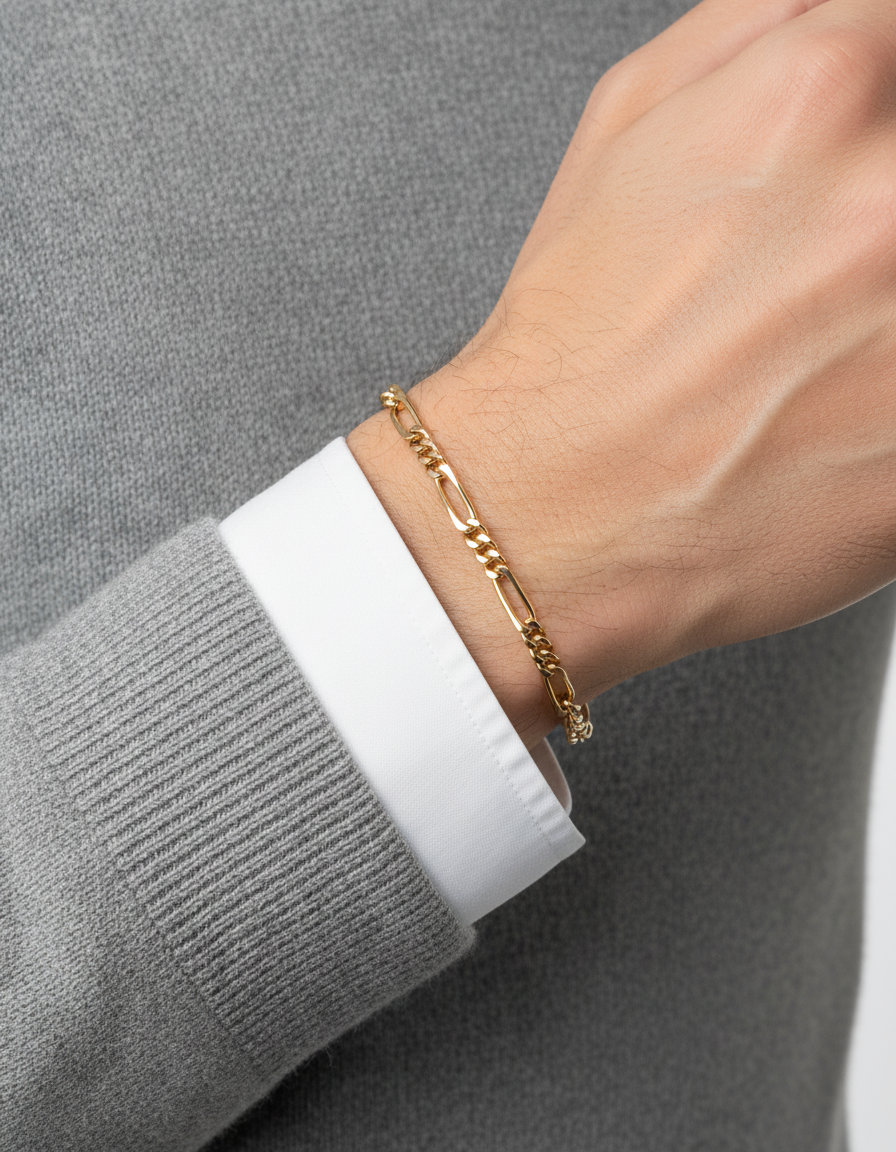 Pulsera oro amarillo de 18kt con cadena alterna barbada. La cadena mide 20cm y dispone de un cierre tipo cajon con doble brazo de seguridad. Pulseras de oro 18kt al mejor precio.