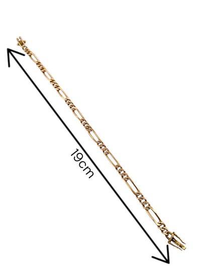 Pulsera oro amarillo de 18kt con cadena alterna barbada. La cadena mide 20cm y dispone de un cierre tipo cajon con doble brazo de seguridad. Pulseras de oro 18kt al mejor precio.