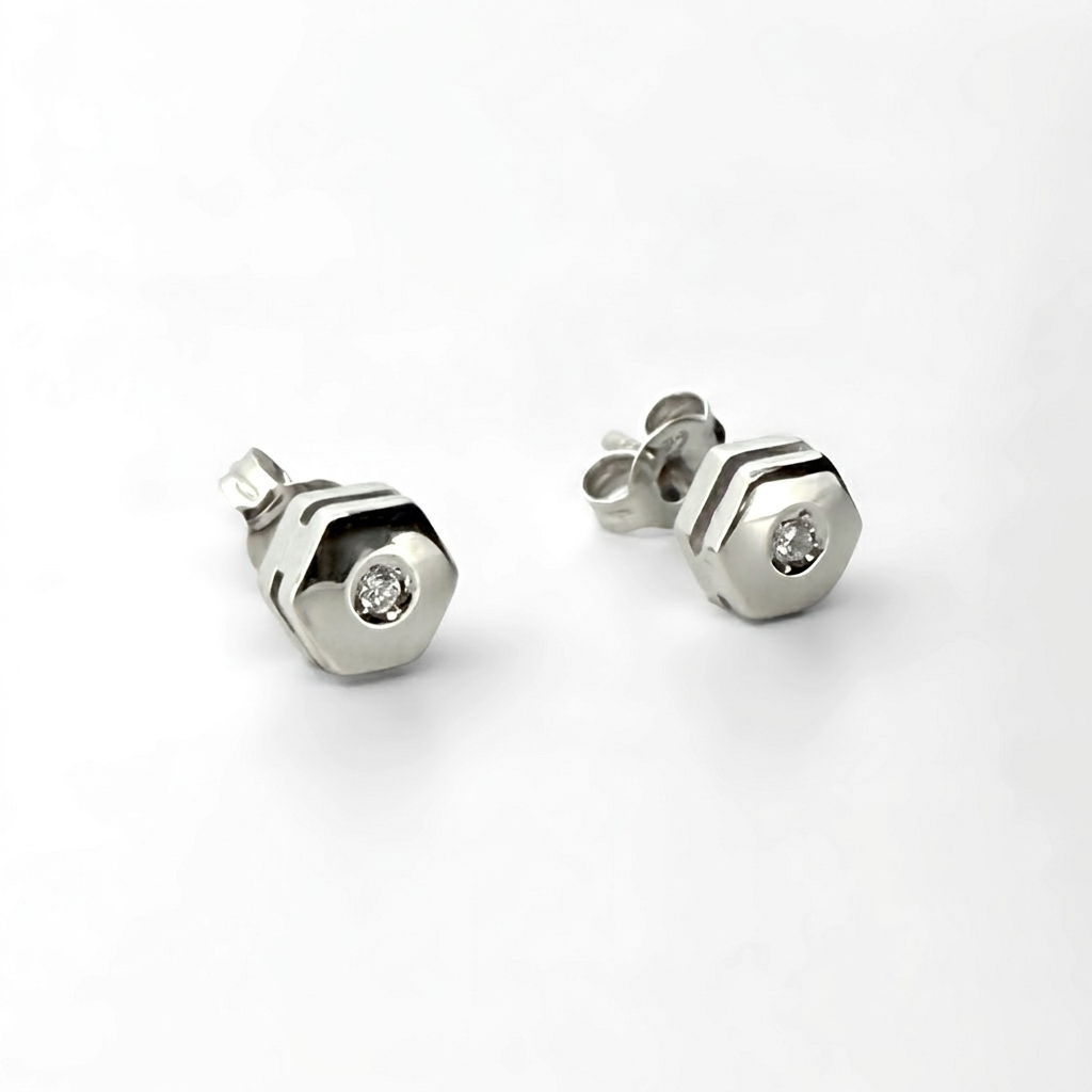 Pendientes hexagonales oro blanco 18kt y diamantes - 28384C