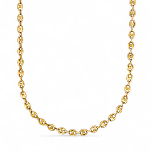 Collar de oro amarillo de 18kt de cadena de calabrote. La cadena mide 61,5cm de largo y tiene un grosor de 5,46mm. Dispone de un cierre tipo mosquetón. Ian'Or.