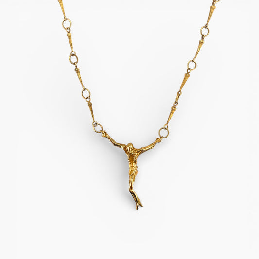 Comprar collar cadena Cristo de Dalí realizada en oro amarillo de 18kt y cierre desplegable.Regalo ideal para persona católica. Joyería Ian'Or.
