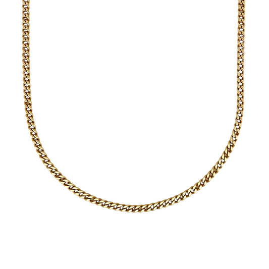 Comprar cadena realizada en oro amarillo de 18kt con cadena barbada tipo cubana plana de 3,03mm de grosor. La cadena mide 62,7cm de largo y cierre mosquetón.
