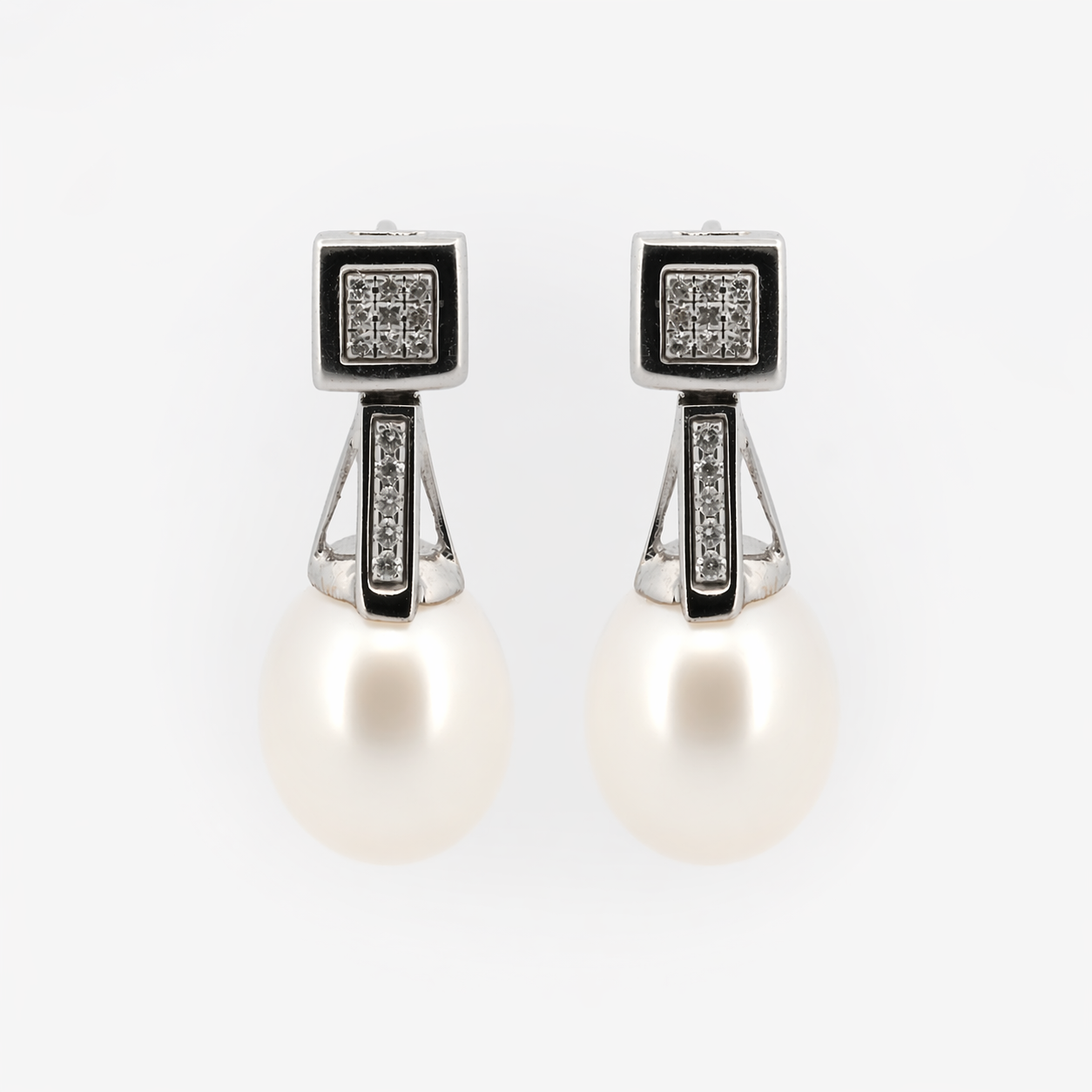 Pendientes semilargos oro blanco diamantes y perlas - 28879C
