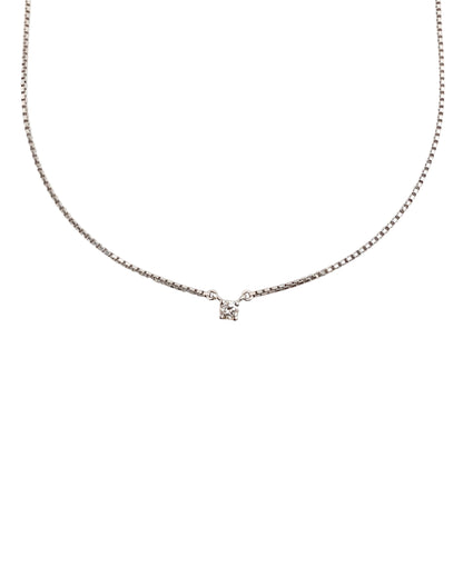Collar con cadena tipo veneciana en oro blanco de 18kt con un solitario de brillante engastado en 4 grapas. La cadena mide 42cm. Gargantillas de oro blanco baratas