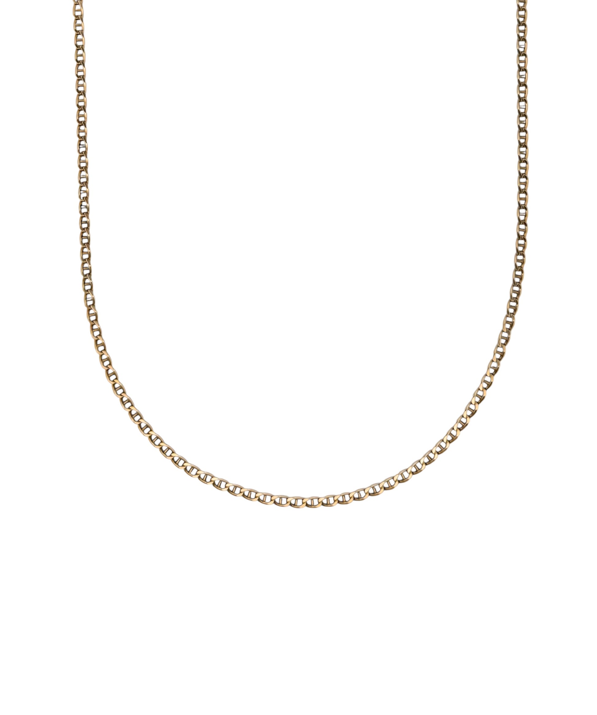 Comprar cadena de eslabones banana barra en oro amarillo de 18kt y cierre tipo mosquetón.Venta de cadenas y collares baratos. Envío gratis. Joyas restauradas.