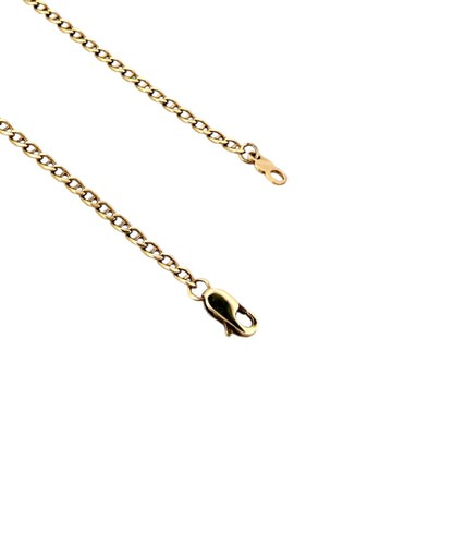 Comprar cadena de eslabones banana barra en oro amarillo de 18kt y cierre tipo mosquetón.Venta de cadenas y collares baratos. Envío gratis. Joyas restauradas.