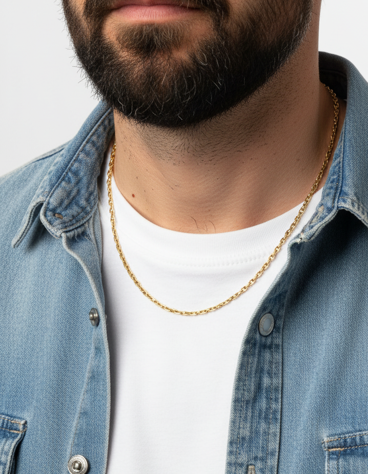 Comprar collar con cadena forzada y barras realizado en oro amarillo de 18kt con cierre tipo mosquetón. La cadena mide 51 cm largo con un grosor de 1,85mm.