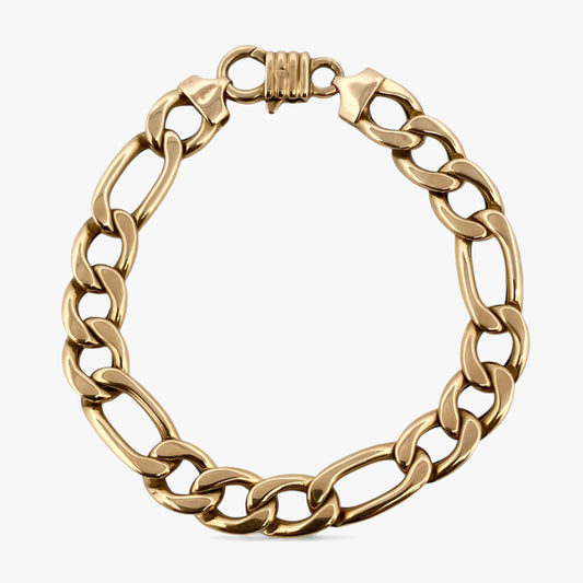 Pulsera oro amarillo de 18kt con cadena alterna barbada. La cadena mide 18cm y dispone de un cierre tipo mosquetón. Pulseras de oro 18kt al mejor precio.