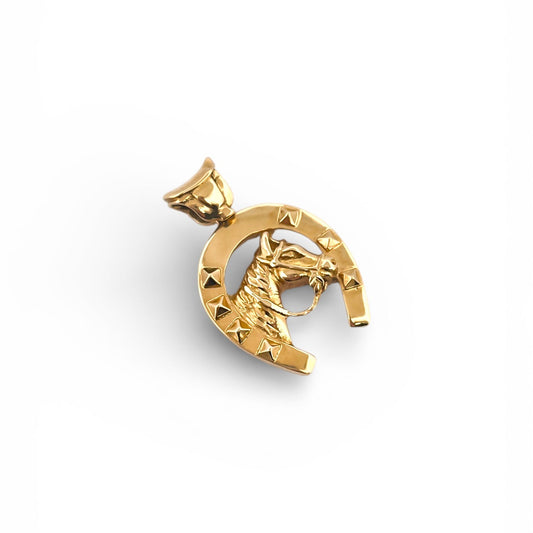 Comprar colgante medalla tipo herradura de caballo realizado en oro amarillo de 18kt. Colgantes caballo y herradura de oro al mejor precio.