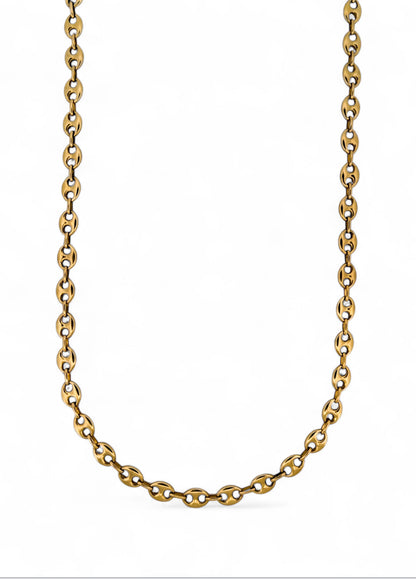 Collar de oro amarillo de 18kt de cadena de calabrote o grano de café. La cadena mide 60,5cm de largo y tiene un grosor de 6,5mm. Cadenas calabrote baratas
