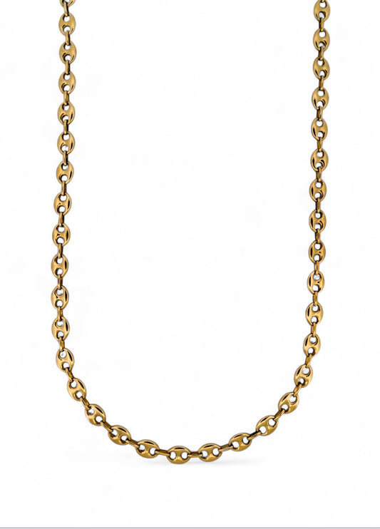Collar de oro amarillo de 18kt de cadena de calabrote o grano de café. La cadena mide 60,5cm de largo y tiene un grosor de 6,5mm. Cadenas calabrote baratas
