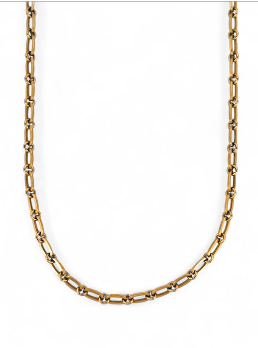 Cadena realizada en oro amarillo de 18kt con eslabones ovalados y redondos y cierre con brazo de seguridad. Cadenas de oro 18kt baratas al mejor precio.