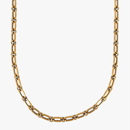 Cadena realizada en oro amarillo de 18kt con eslabones ovalados y redondos y cierre con brazo de seguridad. Cadenas de oro 18kt baratas al mejor precio.