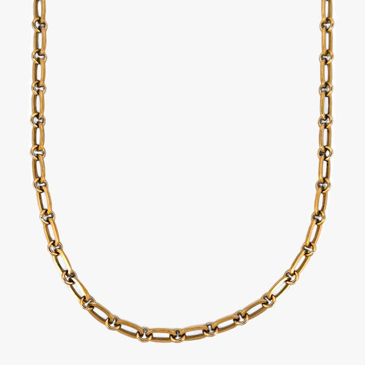 Cadena realizada en oro amarillo de 18kt con eslabones ovalados y redondos y cierre con brazo de seguridad. Cadenas de oro 18kt baratas al mejor precio.