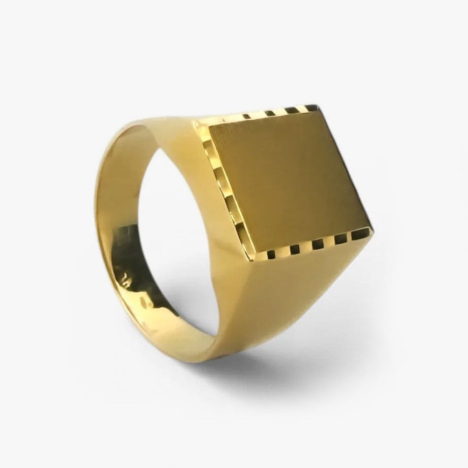 Comprar anillo tipo sello de oro amarillo de 18kt. Joyas de segunda mano y restauradas. Sellos de hombre de oro 18kt baratos.