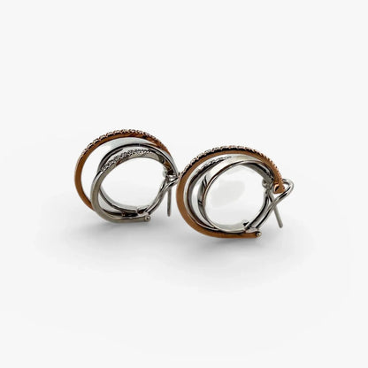 Comprar pendientes de aro triples realizados en oro blanco y oro rosa de 18kt con diamantes talla brillante. Joyas de segunda mano. Envío gratis. Ian'Or.