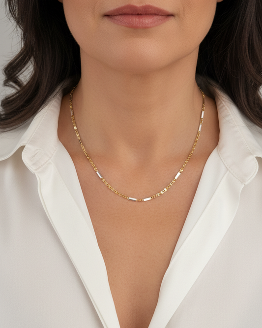 Comprar collar con cadena bicolor y cierre tipo mosquetón.Joya unisex. Joyas acondicionadas. Envío GRATIS. Ian'Or.