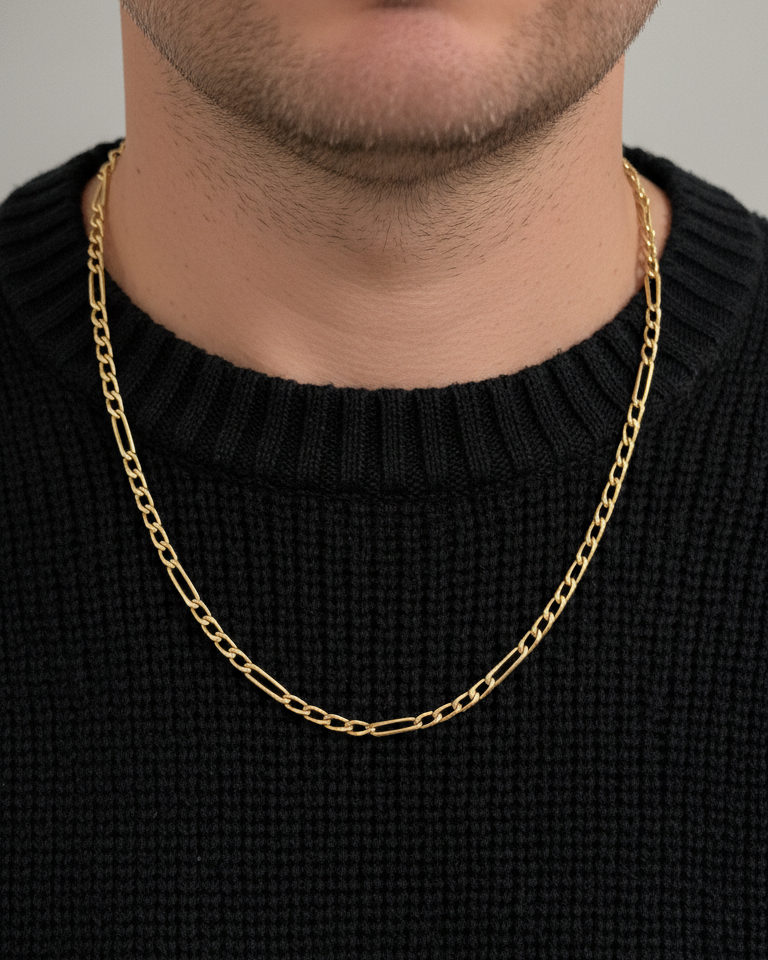 Comprar collar con cadena alterna barbada en oro amarillo de 18kt y cierre de cajón con un brazo de seguridad. Joya unisex. Envío GRATIS. Joyería Ian'Or.