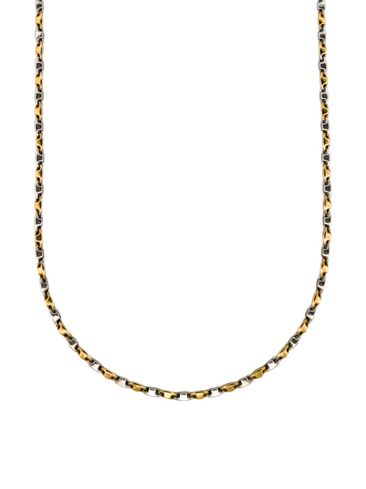 Cadena de oro blanco y amarillo alterno de 18kt con cadena diseño adige y cierre tipo mosquetón. 60cm
