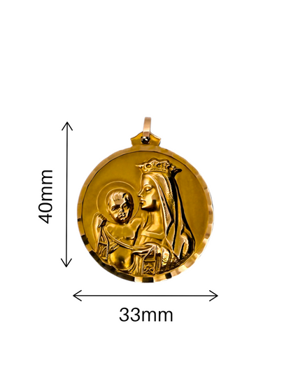 Comprar colgante medalla tipo escapulario realizado en oro amarillo de 18kt con grabado de la Virgen del Carmen y San José de 33mm. Joyas de oro al mejor precio