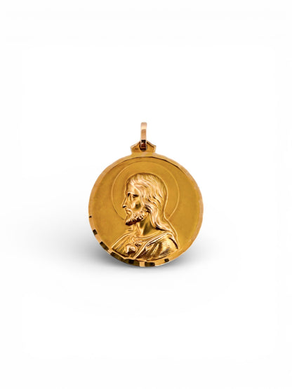 Comprar colgante medalla tipo escapulario realizado en oro amarillo de 18kt con grabado de la Virgen del Carmen y San José de 33mm. Joyas de oro al mejor precio