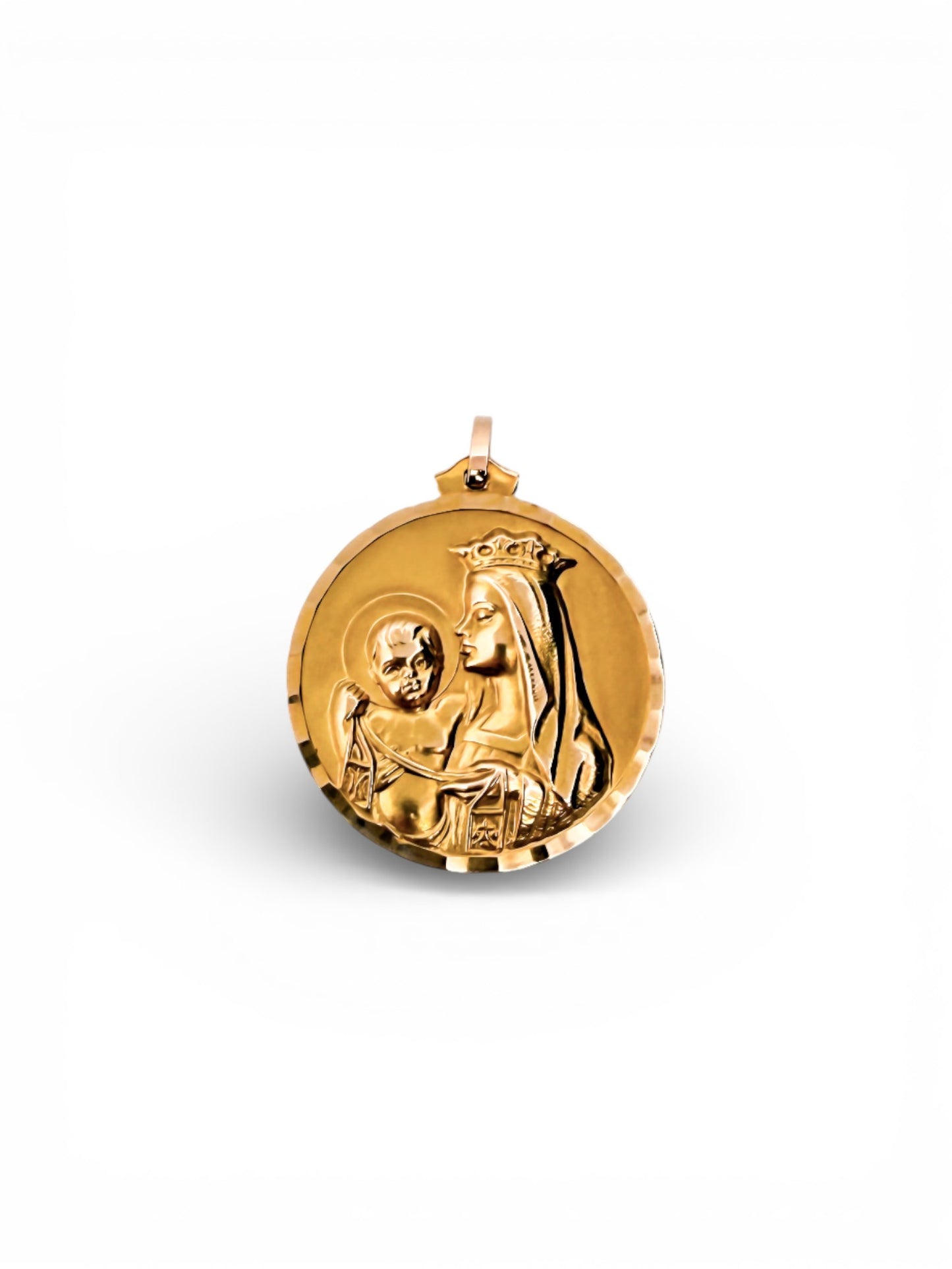 Comprar colgante medalla tipo escapulario realizado en oro amarillo de 18kt con grabado de la Virgen del Carmen y San José de 33mm. Joyas de oro al mejor precio