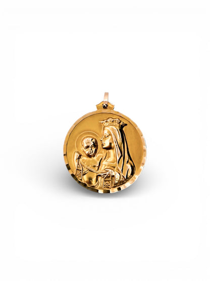 Comprar colgante medalla tipo escapulario realizado en oro amarillo de 18kt con grabado de la Virgen del Carmen y San José de 33mm. Joyas de oro al mejor precio