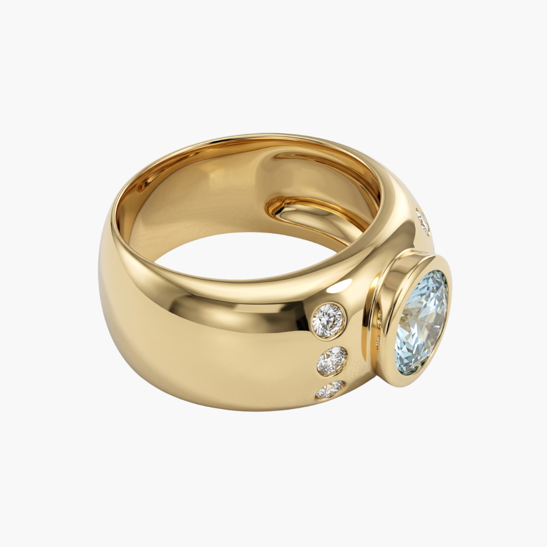 Comprar sortija de oro amarillo de 18kt con topacio central y diamantes a los lados.Joyas restauradas. Joyas de segunda mano. Joyería Ian'Or.
