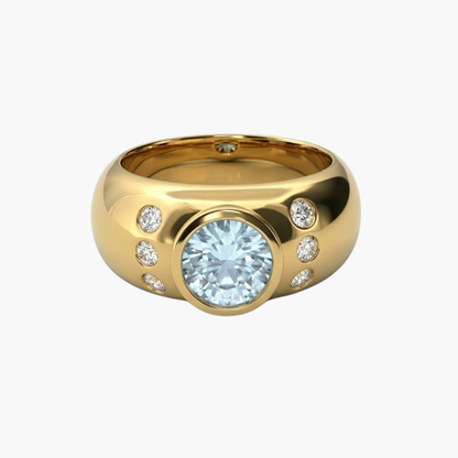 Comprar sortija de oro amarillo de 18kt con topacio central y diamantes a los lados.Joyas restauradas. Joyas de segunda mano. Joyería Ian'Or.
