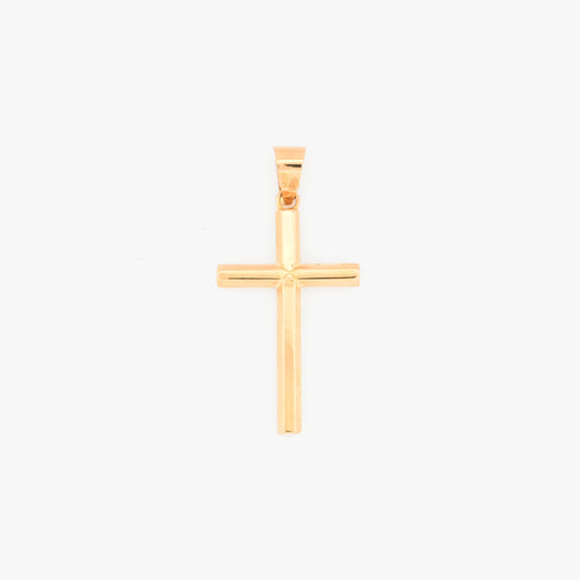 Comprar colgante en oro amarillo de 18kt en forma de cruz y acabado liso. Joyería Ian'Or. Joyas de segunda mano. Joyas con motivos religiosos. Envío GRATIS.