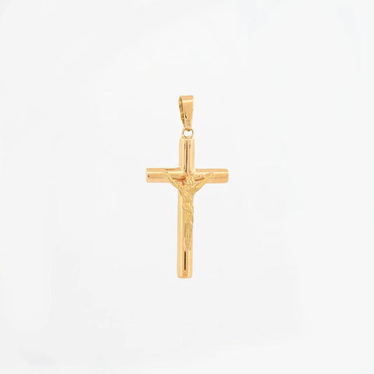 Comprar colgante en forma de cruz con el cuerpo de de cristo en el centro realizada en oro amarillo de 18kt. Una preciosa cruz unisex.Cruces de oro 18kt baratas.